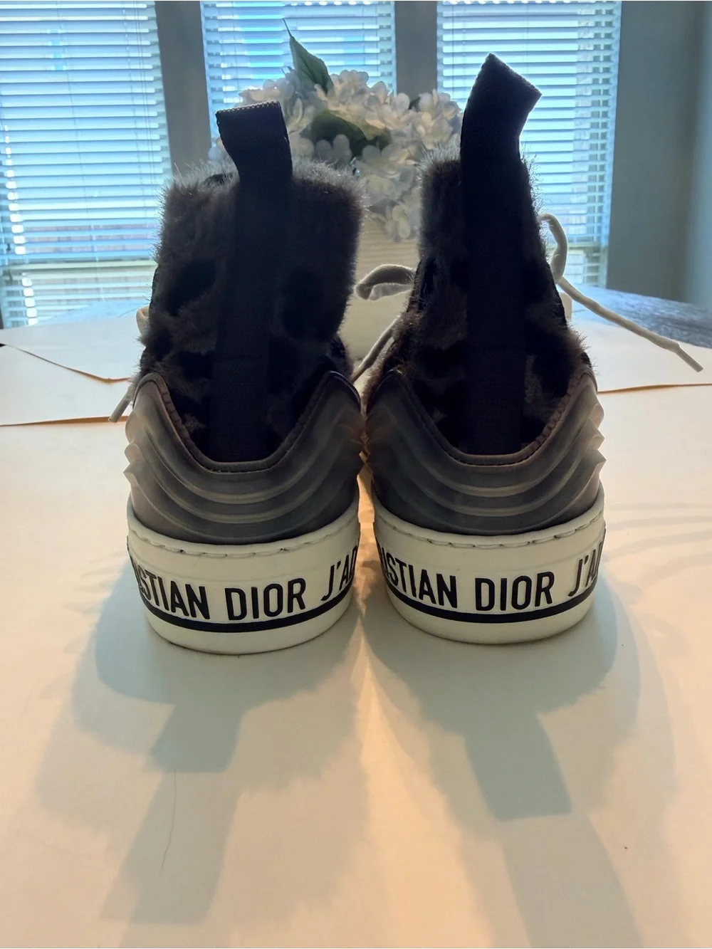Christian Dior Grey Cheetah Sneakers with fur on top